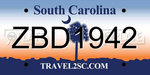 ZBD1942 South Carolina License Plate