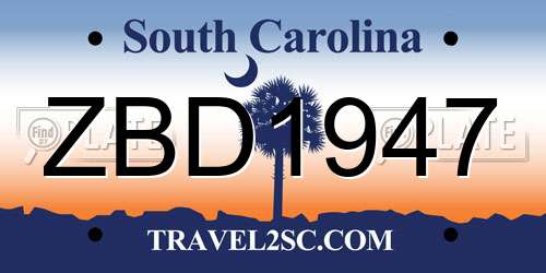 ZBD1947 South Carolina License Plate