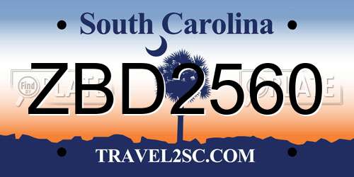 ZBD2560 South Carolina License Plate