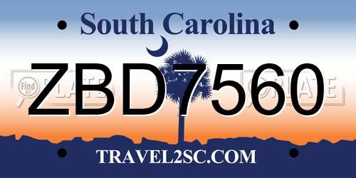 ZBD7560 South Carolina License Plate