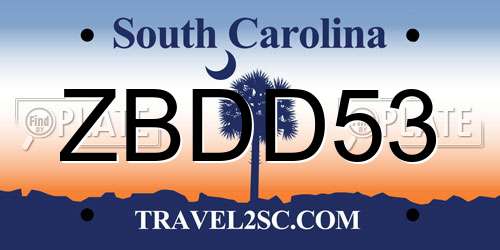 ZBDD53 South Carolina License Plate