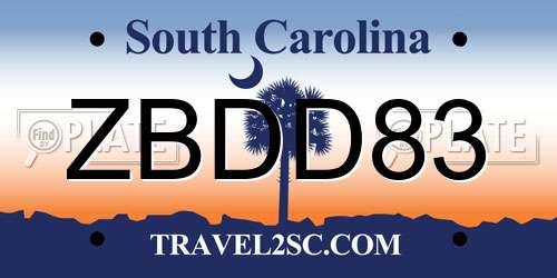 ZBDD83 South Carolina License Plate