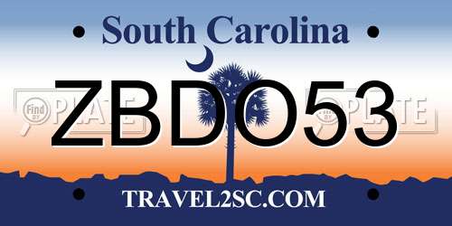 ZBDO53 South Carolina License Plate