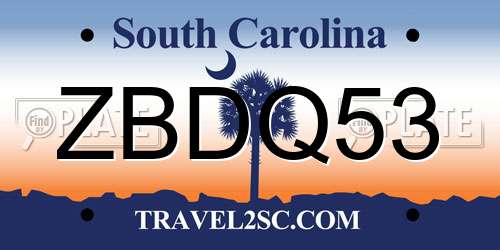 ZBDQ53 South Carolina License Plate