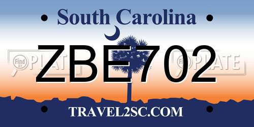 ZBE702 South Carolina License Plate