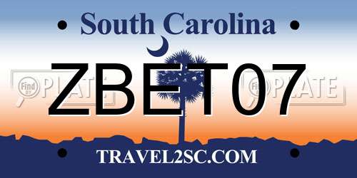 ZBET07 South Carolina License Plate