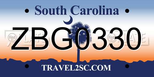 ZBG0330 South Carolina License Plate