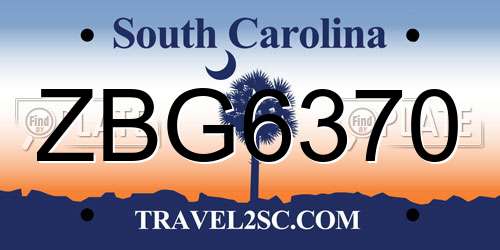 ZBG6370 South Carolina License Plate
