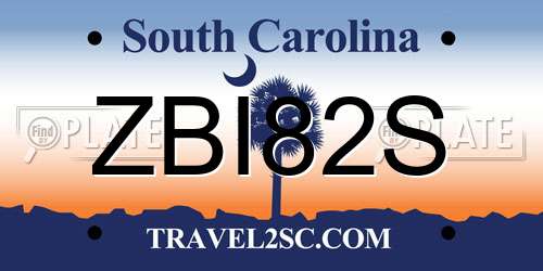 ZBI82S South Carolina License Plate
