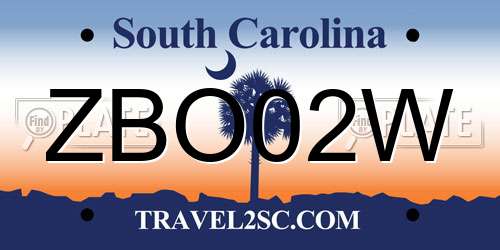 ZBO02W South Carolina License Plate