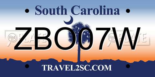 ZBO07W South Carolina License Plate