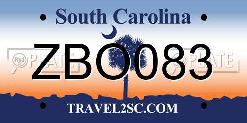 ZBO083 South Carolina License Plate