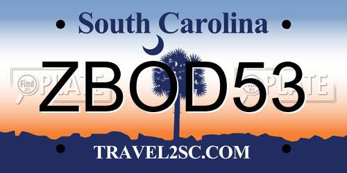 ZBOD53 South Carolina License Plate