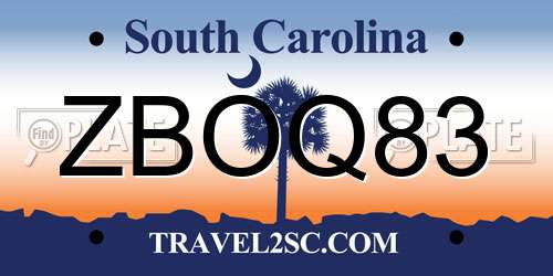 ZBOQ83 South Carolina License Plate