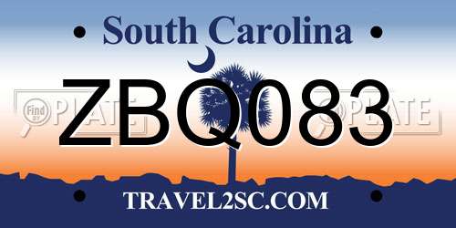 ZBQ083 South Carolina License Plate