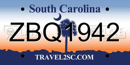 ZBQ1942 South Carolina License Plate