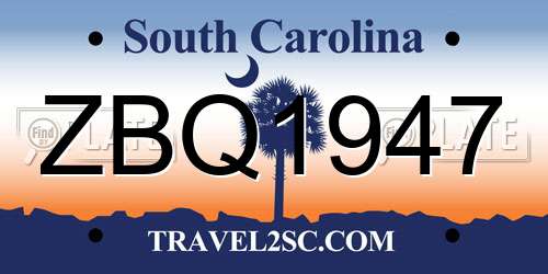 ZBQ1947 South Carolina License Plate