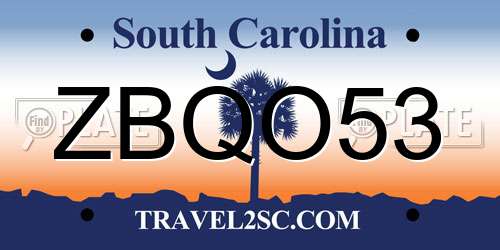 ZBQO53 South Carolina License Plate