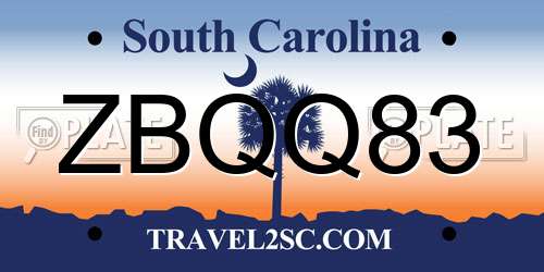 ZBQQ83 South Carolina License Plate