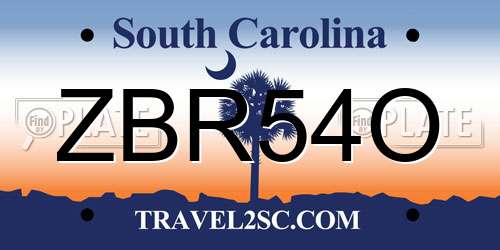 ZBR54O South Carolina License Plate