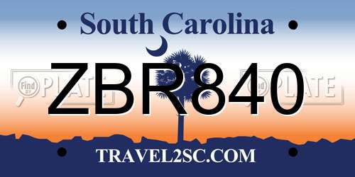 ZBR840 South Carolina License Plate