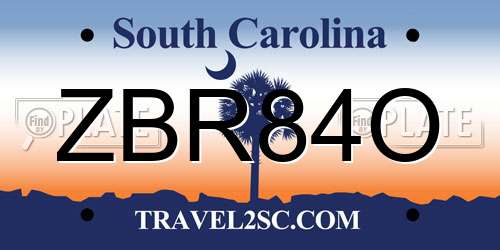 ZBR84O South Carolina License Plate