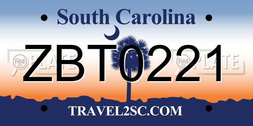 ZBT0221 South Carolina License Plate