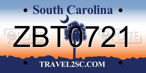 ZBT0721 South Carolina License Plate
