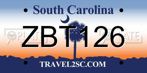 ZBT126 South Carolina License Plate