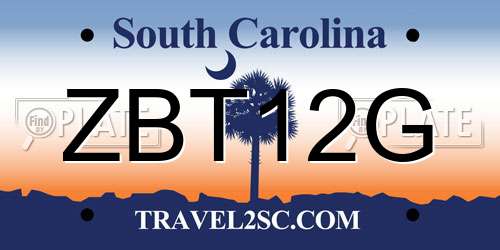 ZBT12G South Carolina License Plate