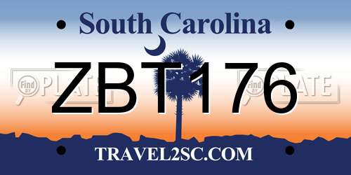 ZBT176 South Carolina License Plate