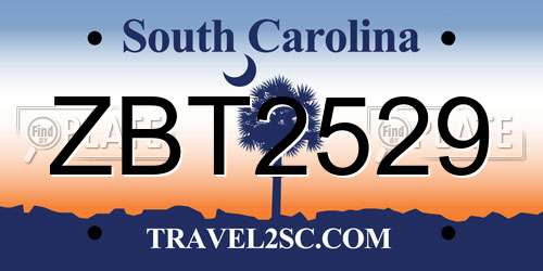 ZBT2529 South Carolina License Plate