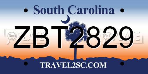 ZBT2829 South Carolina License Plate