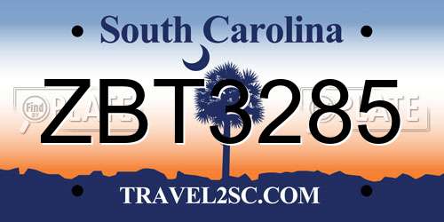 ZBT3285 South Carolina License Plate
