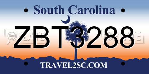 ZBT3288 South Carolina License Plate