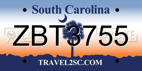 ZBT3755 South Carolina License Plate