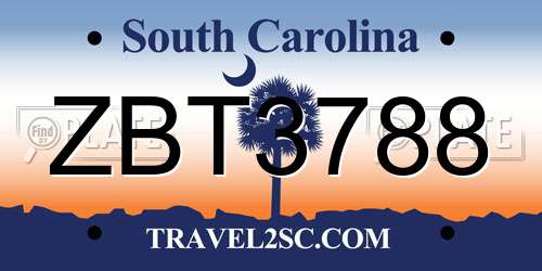 ZBT3788 South Carolina License Plate