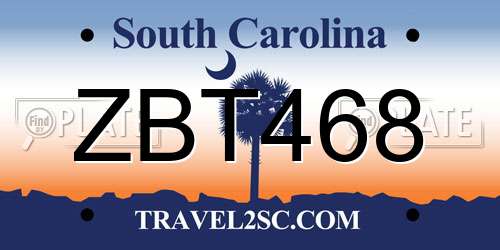 ZBT468 South Carolina License Plate