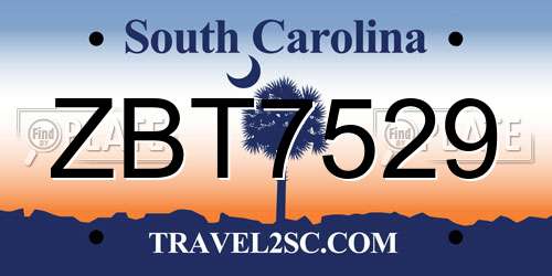ZBT7529 South Carolina License Plate
