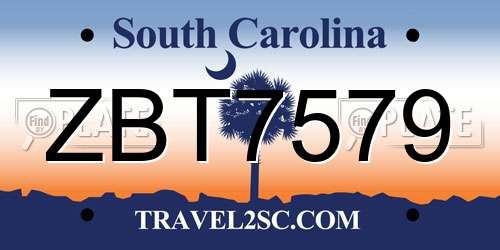 ZBT7579 South Carolina License Plate