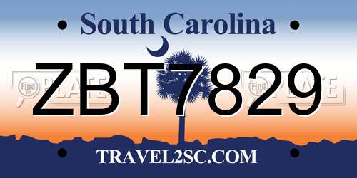 ZBT7829 South Carolina License Plate
