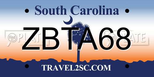 ZBTA68 South Carolina License Plate