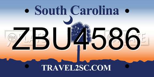 ZBU4586 South Carolina License Plate