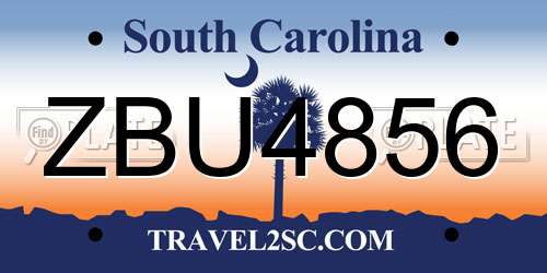 ZBU4856 South Carolina License Plate