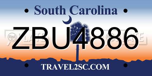 ZBU4886 South Carolina License Plate