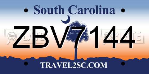 ZBV7144 South Carolina License Plate