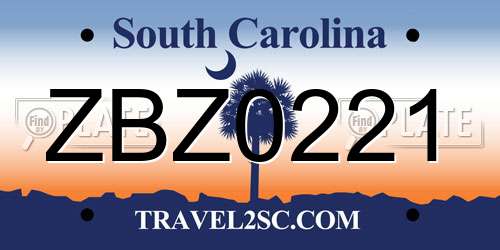 ZBZ0221 South Carolina License Plate