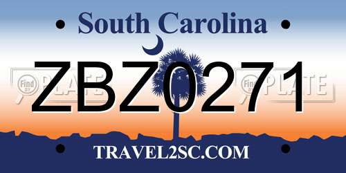 ZBZ0271 South Carolina License Plate