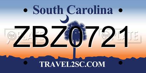 ZBZ0721 South Carolina License Plate