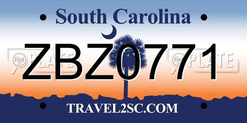 ZBZ0771 South Carolina License Plate